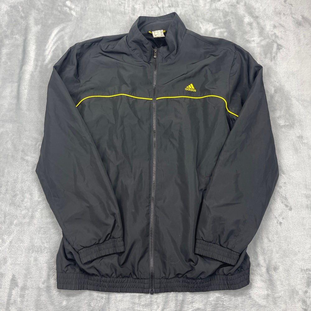 Adidas Track Jacket Mens L Black Raglan Sleeve Athletic Fit Sportswear Zip Up